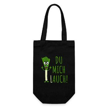 Lauch mit Spruch Du mich lauch in grün - Geschenkbeutel für Flaschen - Schwarz - Vorne