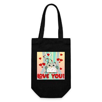 Happy Valentine's Day - OWL TEA BAG Cartoon - BIRD - Gift Bag for Bottles - black - Front