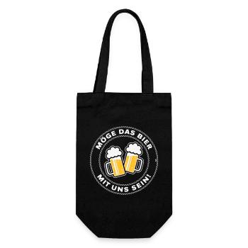 Möge Das Bier Mit Uns Sein! (Spruch / 3C / NEG) - Geschenkbeutel für Flaschen - Schwarz - Vorne