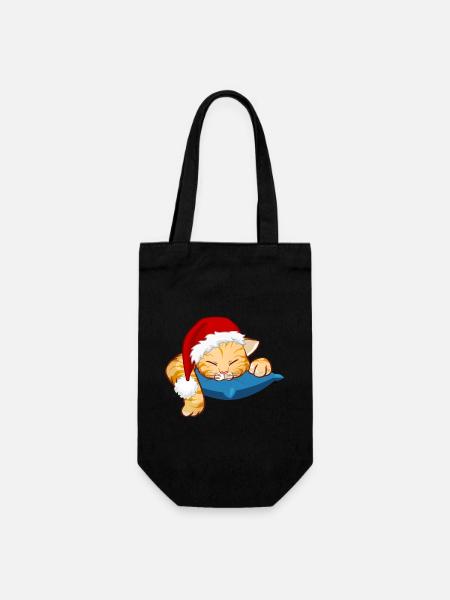 Sleepy Christmas Cat - Geschenkbeutel für Flaschen - Schwarz