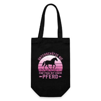 Unterschätze Nie Eine Frau Mit Einem Pferd Reiter - Geschenkbeutel für Flaschen - Schwarz - Vorne