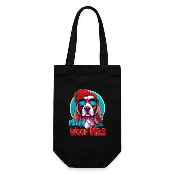Frohe Weihnachten Basset Hund, Aquarell - Geschenkbeutel für Flaschen - Schwarz - Vorne