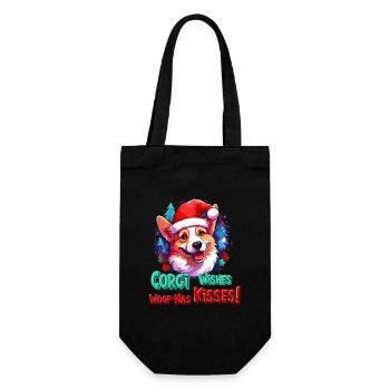 Pembroke Welsh Corgi In Red Santa Cap - Gift Bag for Bottles - black - Front