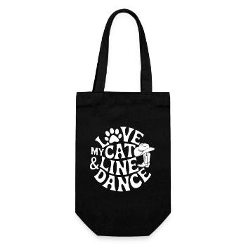 Ich liebe meine Katze und Line Dance - Geschenkbeutel für Flaschen - Schwarz - Vorne