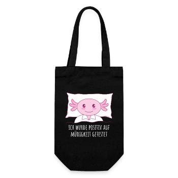 Ich wurde positiv auf Müdigkeit getestet - Axolotl - Geschenkbeutel für Flaschen - Schwarz - Vorne