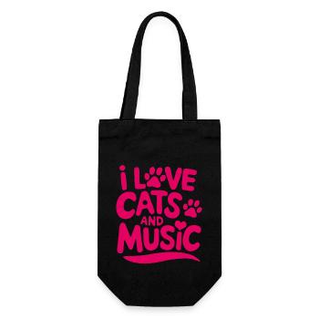 Ich liebe Katzen und Musik - Geschenkbeutel für Flaschen - Schwarz - Vorne