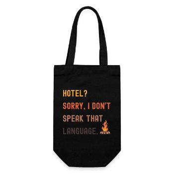 Camping Spruch - Hotel? I don't know that! - Gift Bag for Bottles - black - Front
