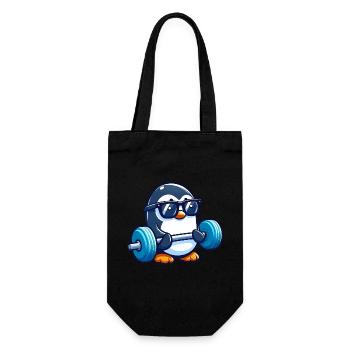Süßer Pinguin Langhantel Fitness Cartoon - Geschenkbeutel für Flaschen - Schwarz - Vorne