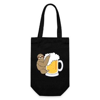 Faultier mit Bier - Geschenkbeutel für Flaschen - Schwarz - Vorne