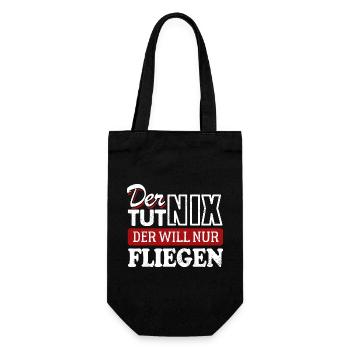 Der tut nix der will nur fliegen - Spruch - Geschenkbeutel für Flaschen - Schwarz - Vorne