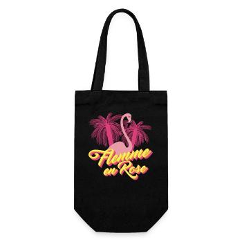 Flemme en Rose, Flamant Rose - Jeu de mots Humour - Sac à bouteille - noir - Devant