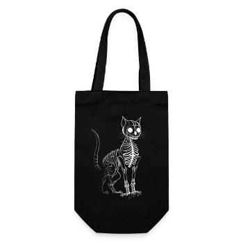 Gruseliges, liebenswertes Cartoon-Katzen-Skelett - Geschenkbeutel für Flaschen - Schwarz - Vorne