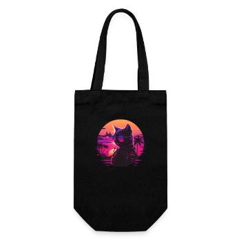 Synthwave cat sunset - Gift Bag for Bottles - black - Front