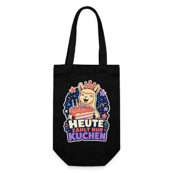 Heute zählt nur Kuchen – Party-Alpaka - Geschenkbeutel für Flaschen - Schwarz - Vorne