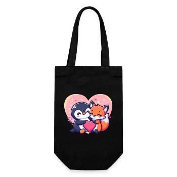 Renard mignon câlin pingouin - Sac à bouteille - noir - Devant