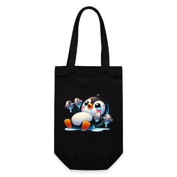 pingouin drôle avec haltère fitness dessin animé - Sac à bouteille - noir - Devant