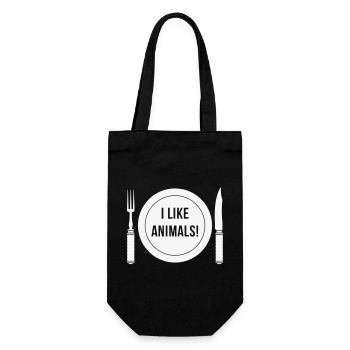 J’aime les animaux! (Fourchette / Couteau / Assiette / Blanc) - Sac à bouteille - noir - Devant