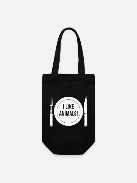 J’aime les animaux! (Fourchette / Couteau / Assiette / Blanc) - Sac à bouteille - noir