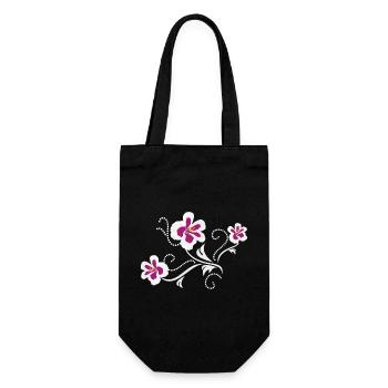 Stilisierte Pelargoniumblüten - Geschenkbeutel für Flaschen - Schwarz - Vorne