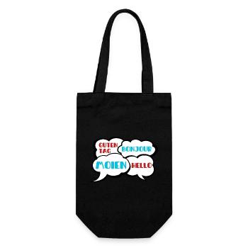 Moien, Guten Tag, Bonjour & Hello - Geschenkbeutel für Flaschen - Schwarz - Vorne