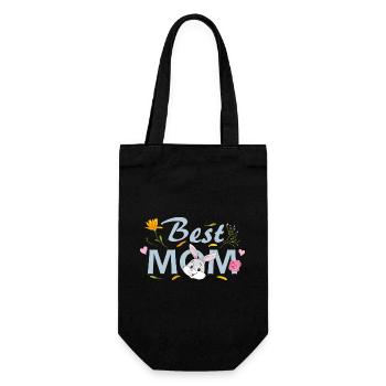 Beste MOM. Blumenmuster mit Kaninchen - Geschenkbeutel für Flaschen - Schwarz - Vorne