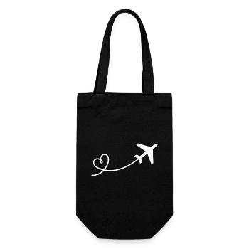 Flieger mit Herz Urlaub Reisen Fliegen Flugzeug - Geschenkbeutel für Flaschen - Schwarz - Vorne