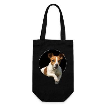 Jack Russel aus dem Loch - Geschenkbeutel für Flaschen - Schwarz - Vorne