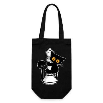 Süße schwarze Katze die an Dame v. Schach klettert - Geschenkbeutel für Flaschen - Schwarz - Vorne