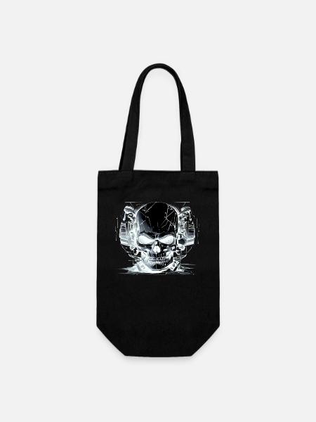 Crâne avec casque - Noir Blanc - Sac à bouteille - noir