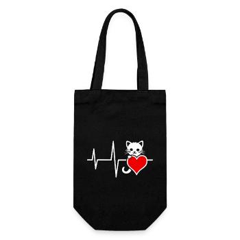 Cute cat graphic with heart line and heart - Gift Bag for Bottles - black - Front
