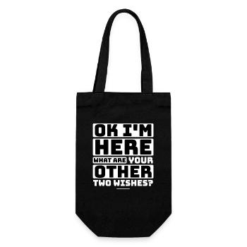 Ok I'm here what are your other two wishes, funny - Gift Bag for Bottles - black - Front