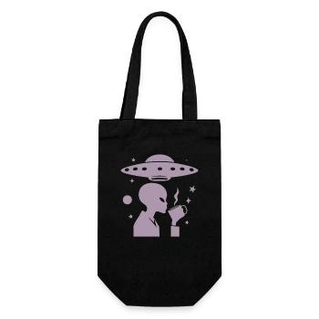 Alien Silhouette with Coffee & UFO - Gift Bag for Bottles - black - Front