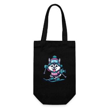 Husky on skis - Funny comic winter sports - Gift Bag for Bottles - black - Front