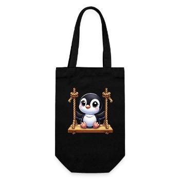 Süßer Pinguin auf Schaukel Cartoon Spielplatz - Geschenkbeutel für Flaschen - Schwarz - Vorne