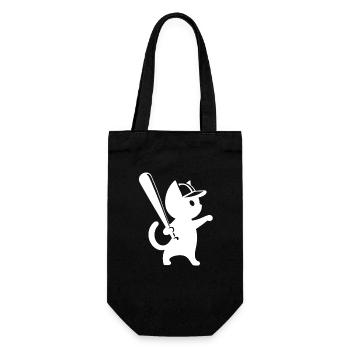 Minimalistische Katzen-Baseballspieler Silhouette - Geschenkbeutel für Flaschen - Schwarz - Vorne