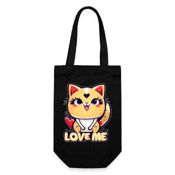 Un drôle chat chibi plein d'amour - Sac à bouteille - noir - Devant