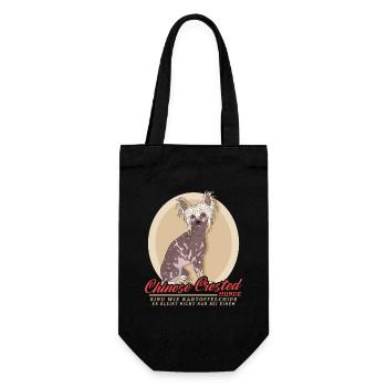 Chinese Crested Chinesische Schopfhunde Geschenk - Geschenkbeutel für Flaschen - Schwarz - Vorne