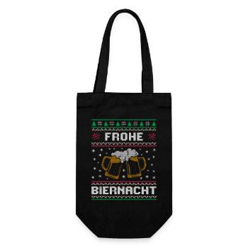 FROHE BIERNACHT | lustig Ugly Christmas Weihnacht - Geschenkbeutel für Flaschen - Schwarz - Vorne