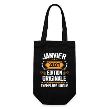 Jubiläums-Vintage-Geschenk Januar 2021 - 2021 - Geschenkbeutel für Flaschen - Schwarz - Vorne