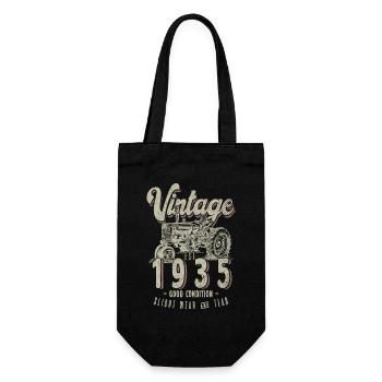 Oldtimer Traktor Farmer Geburtstag Jahrgang 1935 - Geschenkbeutel für Flaschen - Schwarz - Vorne