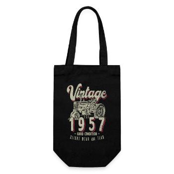 Oldtimer-Traktor-Farmer-Geburtstag Jahrgang 1957 - Geschenkbeutel für Flaschen - Schwarz - Vorne