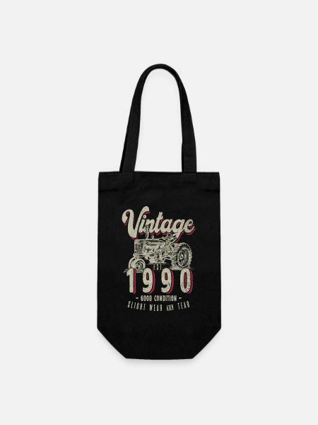 Anniversaire Fermier Tracteur Vintage Né En 1990 - Sac à bouteille - noir