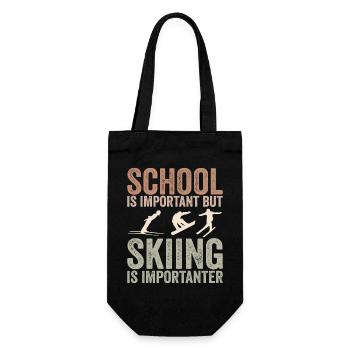Schule ist wichtig, aber Skifahren ist noch wichtiger - Geschenkbeutel für Flaschen - Schwarz - Vorne