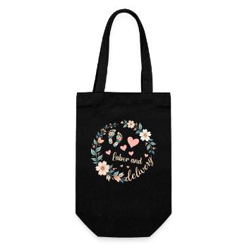 Lustige Arbeit und Entbindung Krankenschwester Damen Retro Blumen - Geschenkbeutel für Flaschen - Schwarz - Vorne