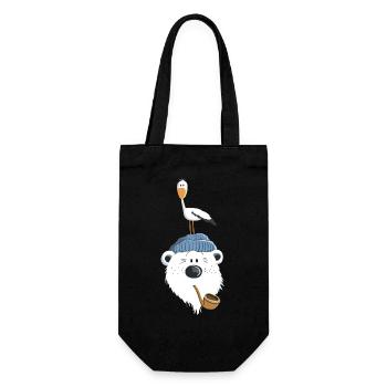 Bär mit Möwe - Geschenkbeutel für Flaschen - Schwarz - Vorne