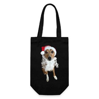 Hund als Weihnachtsmann - Geschenkbeutel für Flaschen - Schwarz - Vorne