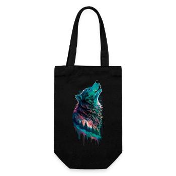 Aurora borealis in the shape of a wolf in the forest - Gift Bag for Bottles - black - Front