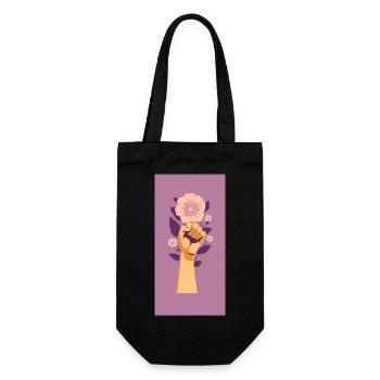 Poing féministe avec fleur violette. - Sac à bouteille - noir - Devant