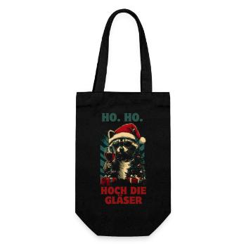 Waschbär Weihnachten Wein Lustiger Spruch - Geschenkbeutel für Flaschen - Schwarz - Vorne