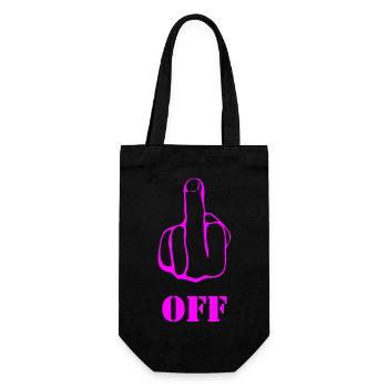 Pink Middlefinger Off. Fuck Off - Geschenkbeutel für Flaschen - Schwarz - Vorne